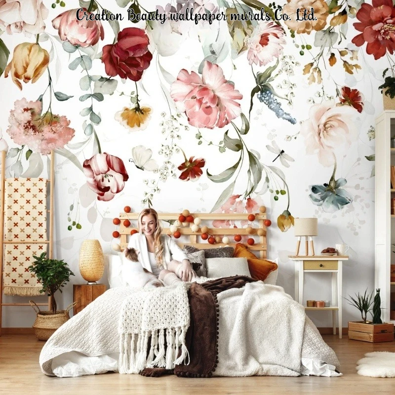 

Rural Style Floral Wallpaper Home Decor Flowers Mural Dining Room Bedroom Living Room Sofa Background Wall Paper Papel Tapiz