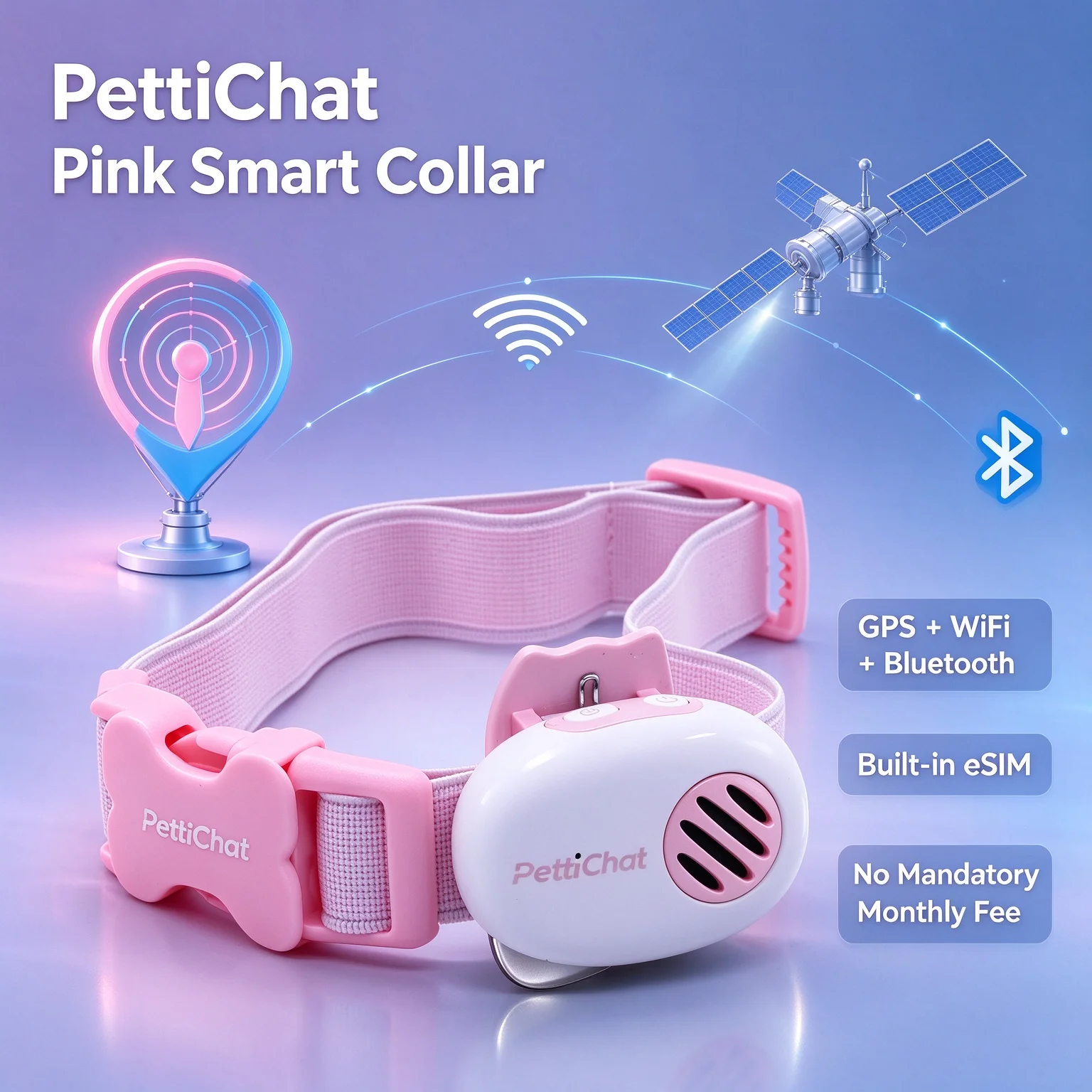 PettiChat Smart AI Pet Translator Collar 94.6% Translation Accuracy GPS Location History IP65 Waterproof CE FCC RoHS