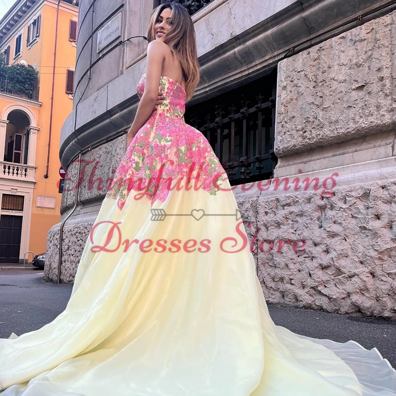 Thinyfull Formal A-Line Prom Dresses 2024 Strapless Appliques Evening Dress Saudi Arabia Cocktail Party Prom Gowns Custom Size