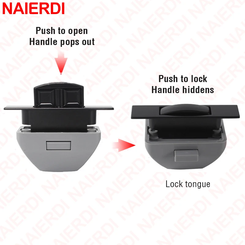 NAIERDI Push Button Latch Push Lock Handle Keyless Cabinet Door Catch Lock for RV Camper Motorhome Cupboard Drawer