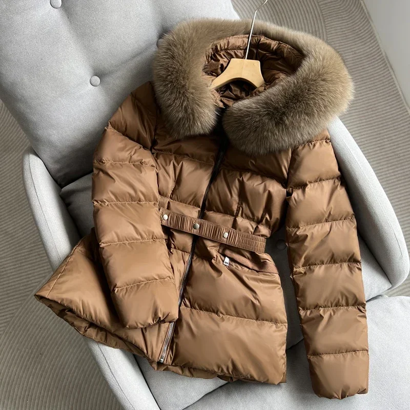 Lagabogie 2024 Winter Frauen ultraleichte Puffer jacke Luxus Echt fuchs Fell Kapuze 90% weiße Ente Daunen mantel weibliche warme schlanke Parkas