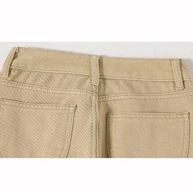 Pantalones vaqueros clásicos de cintura alta para mujer, color caqui, moda Retro, pantalones vaqueros para niñas, pantalones de pierna recta finos informales coreanos
