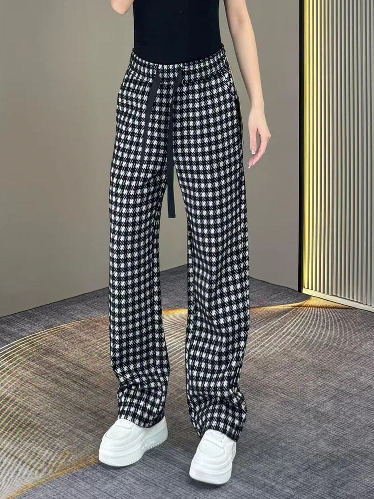 

Autumn Winter Men's Casual Sports Straight Leg Pants High-End Design Tweed Wide Leg Loose Luxury Long Trousers Busin Casual