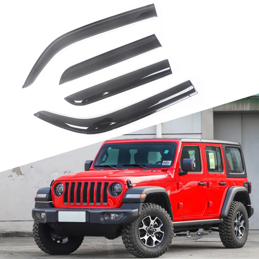 

For Jeep Wrangler 1997-2021 Auto Side Window Wind Deflectors Visors Black Rain Guard Door Visor Vent Shades Dark Smoke Ventvisor