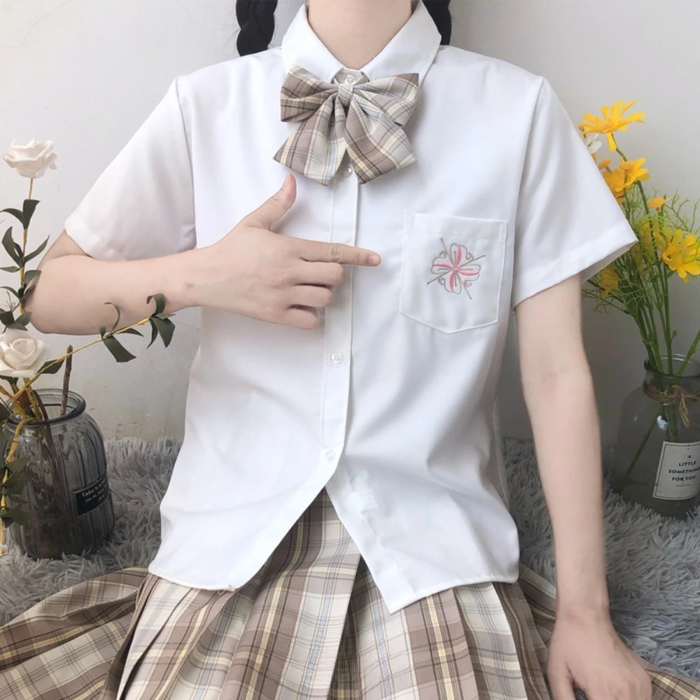 Embroidered Short Sleeve JK School Uniform Blouse, Trendy Versatile Temperament Summer Top For Student Daily Campus Wear&Cosplay