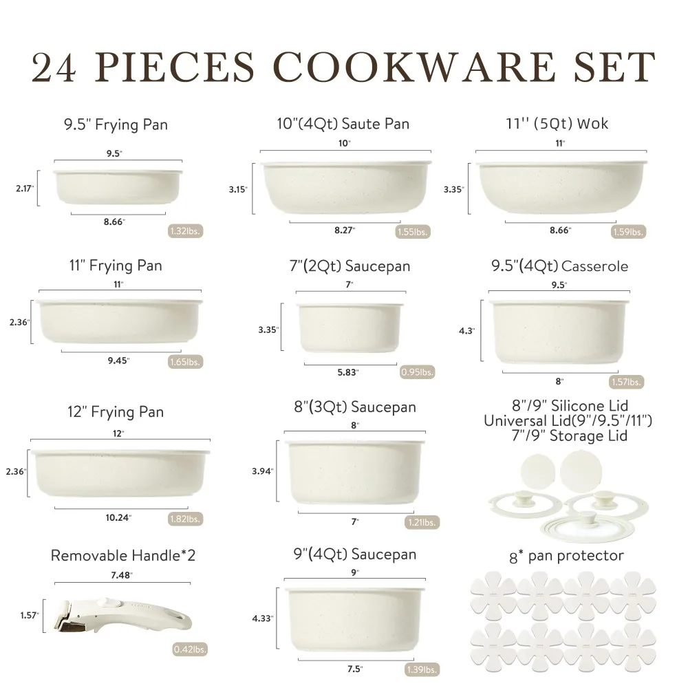 2024 New 24pcs Detachable Handle Pots and Pan Set, Nonstick Induction Cookware, Removable Handle