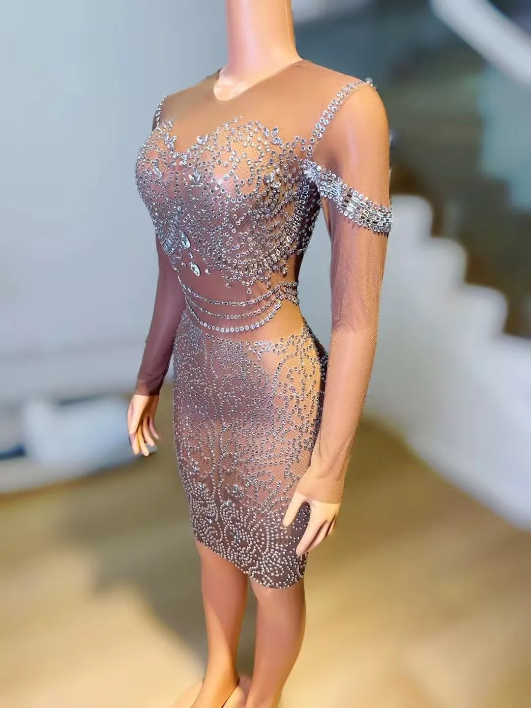 Perspectief Mesh Full Diamond Sexy Tas Hippe Rok Nachtclub Dj Bar Vrouwelijke Zangeres Dansteam Podium Kostuum Themashow