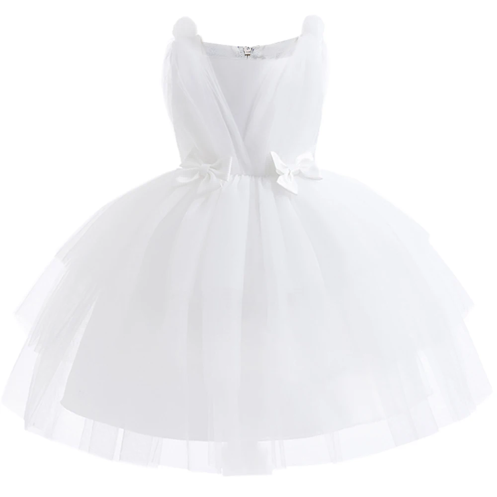 Summer Bow Bridemaid Party Girls Dresses Elegant Tulle Birthday Wedding Princess Dress for Girl New Years Prom Christmas Costume