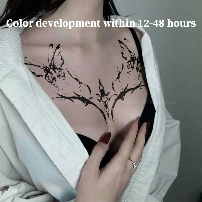 Temporary Tattoos Gothic Butterfly Herbal Juice Tattoo Sticker Fake Cheap Goods Y2k Transfer Tattoos Fancy Toys Hotwife Stickers