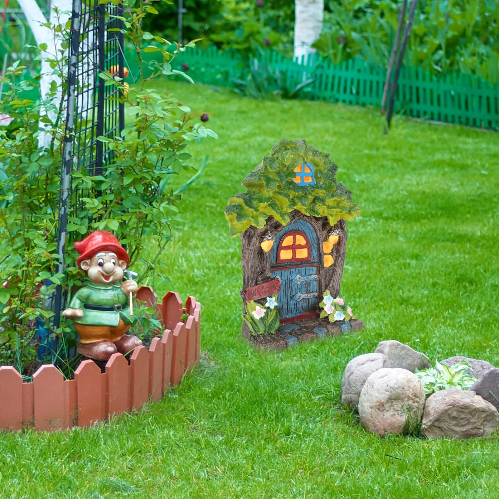 

Fairy House Decor Resin Statue Garden Park Craft Durable Miniature nament Indoor Outdoor Elf Door Art Christmas Tree