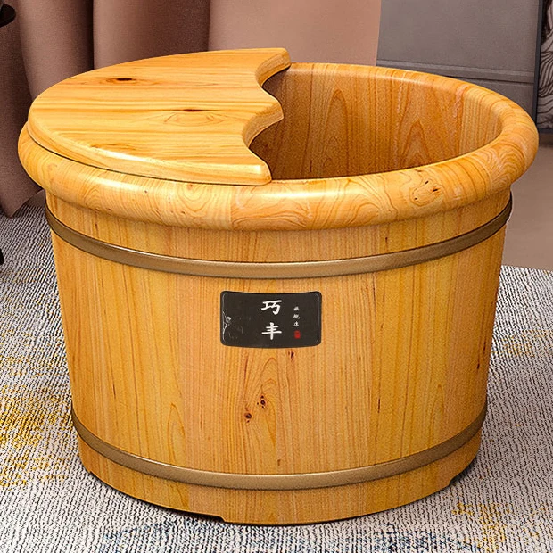 Cedar wood foot soaking bucket, household solid wood insulated foot bath wooden basin