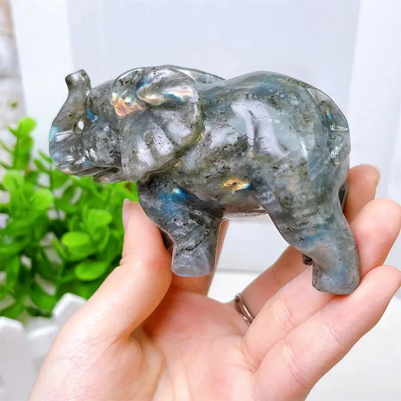 

Natural Labradorite Elephant Carving Room Decoration Healing Crystal Animal Figurine Reiki Carved Stones Gift 1PCS