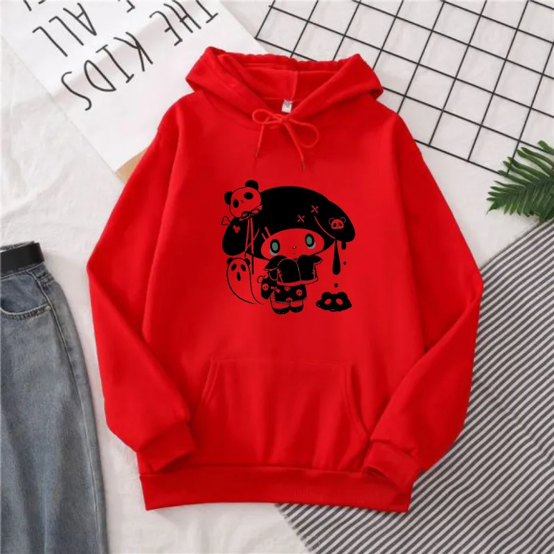 Goth Punk My Melody Women\'s Sports Sweatshirt Jacket Panda Cartoon Cute Hooded Loose Casual Sweatshirt Gift Tops Female