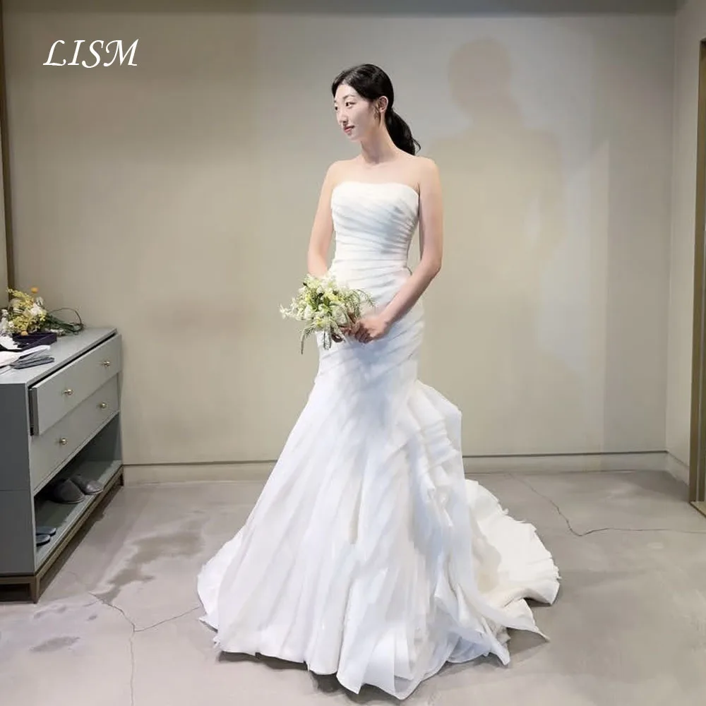 LISM – robe de mariée sirène moderne coréenne, sans bretelles, personnalisée, en Tulle de soie, longue et élégante, pour séance Photo