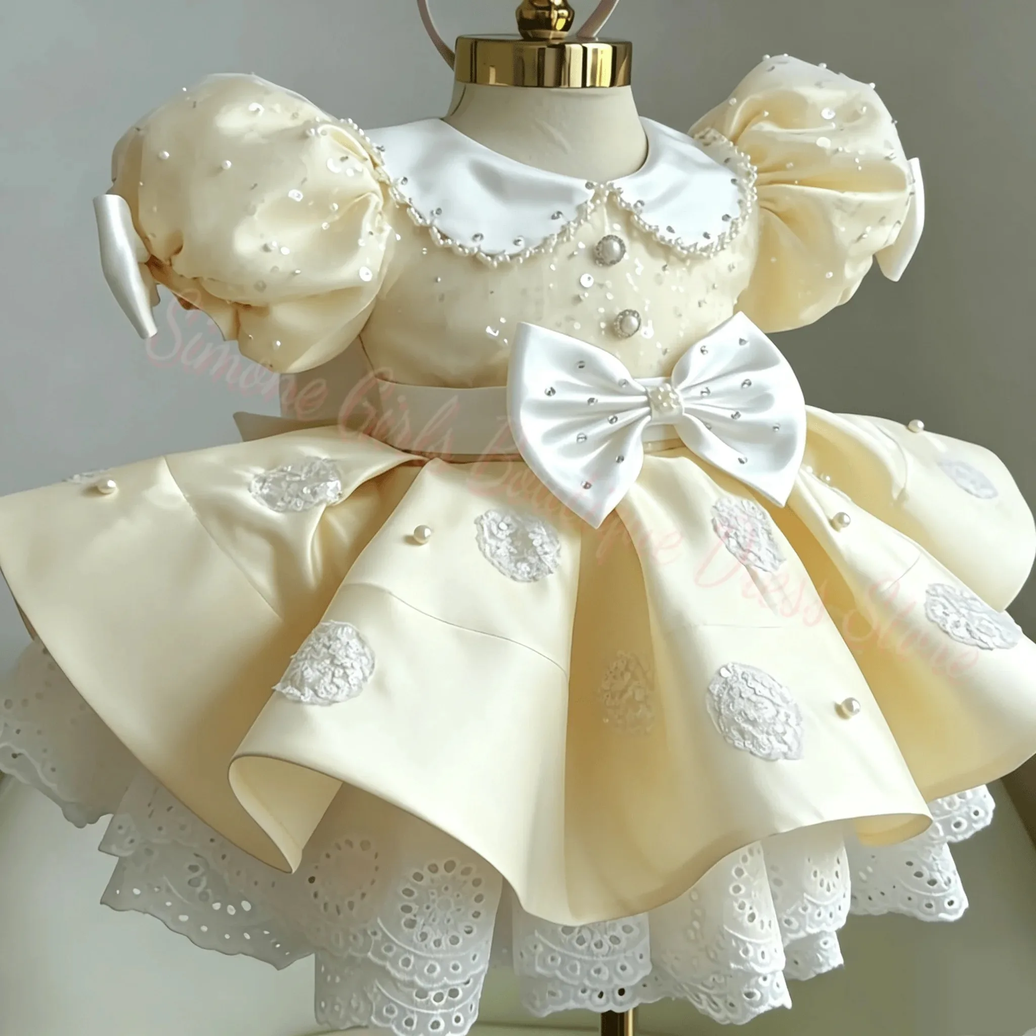 Großhandel Maßgefertigte Rosa Satin Blumenmädchenkleider für Hochzeiten mit Schleife, Knielang, Spitze, für Erstkommunion und Geburtstagsfeier – Detail 2