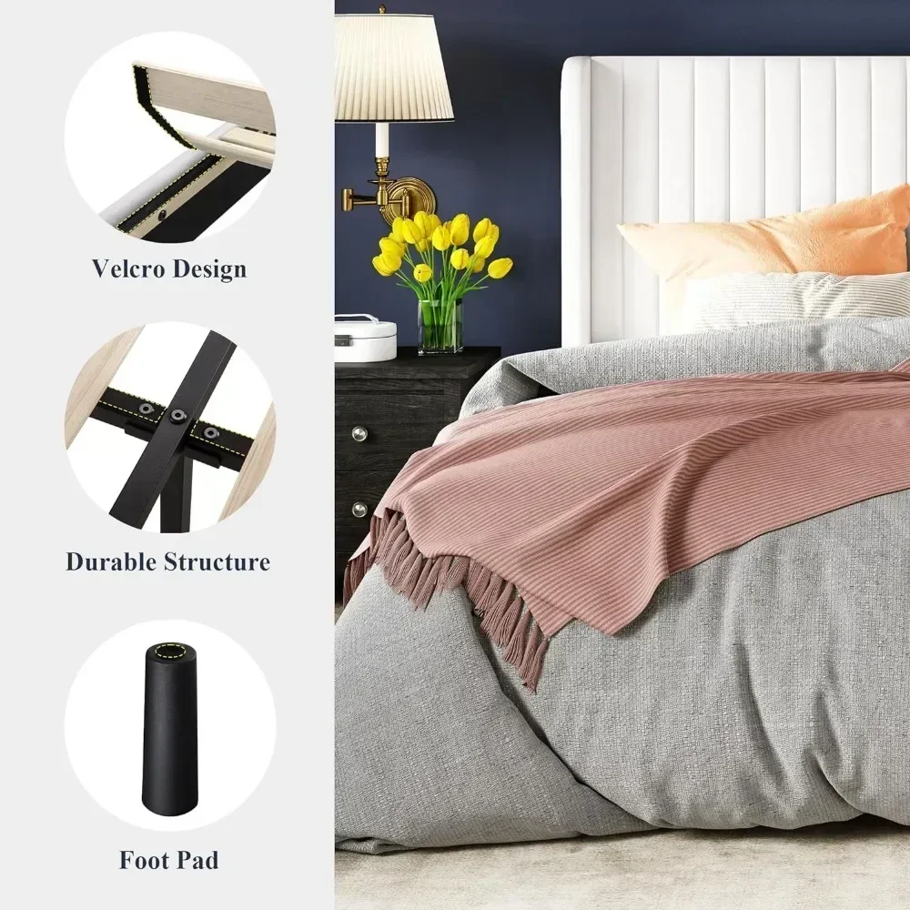 Bed Bases,King Size Velvet Bed Frame/Vertical Channel Tufted Wingback Headboard/No Box Spring Needed Platform Bed Bases image 2