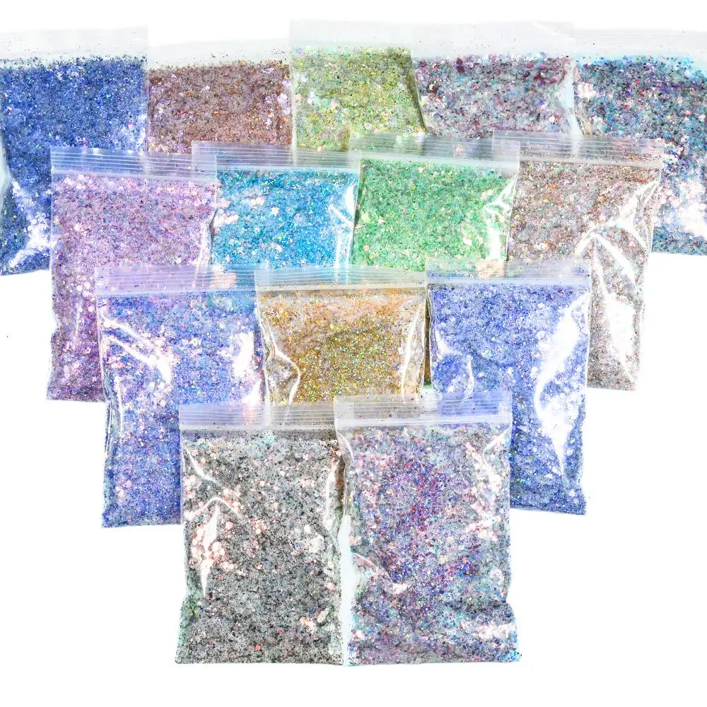 50g Holographic Gold Silver Shiny Nail Glitter Sparkly Shiny Hexagon Slice Flake Pigment DIY Decoration Laser Dust Bulk Glitter