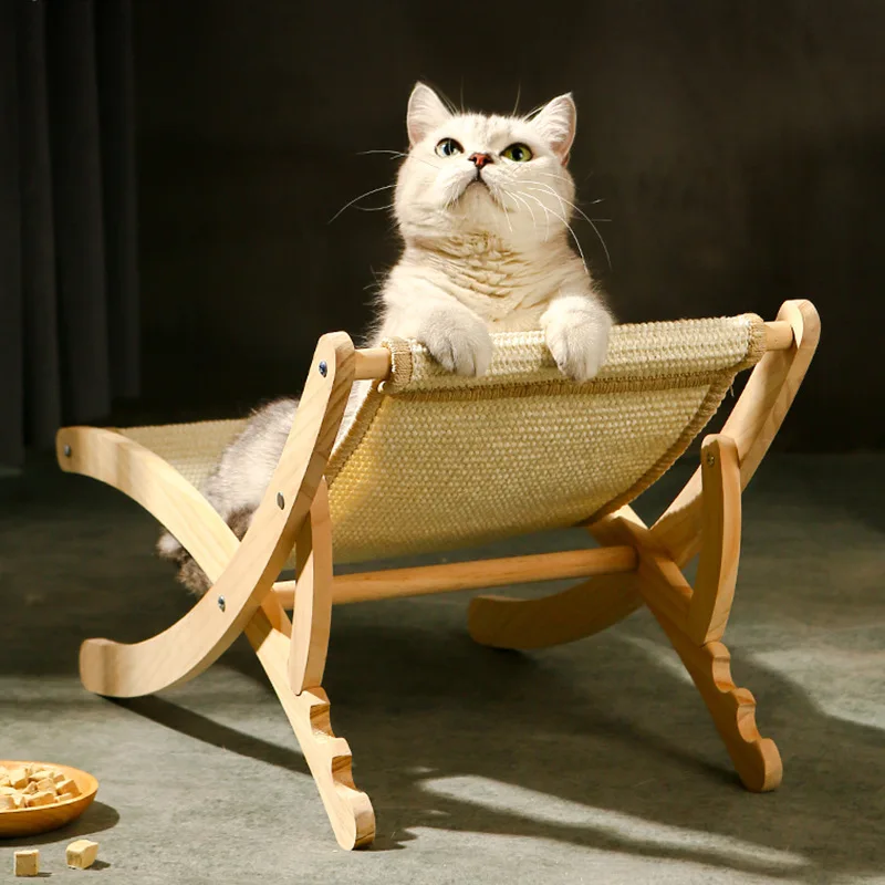 Canapé-lit pliable pour chat, lit griffoir réglable pour chat, fauteuil inclinable en bois pour chats d'intérieur