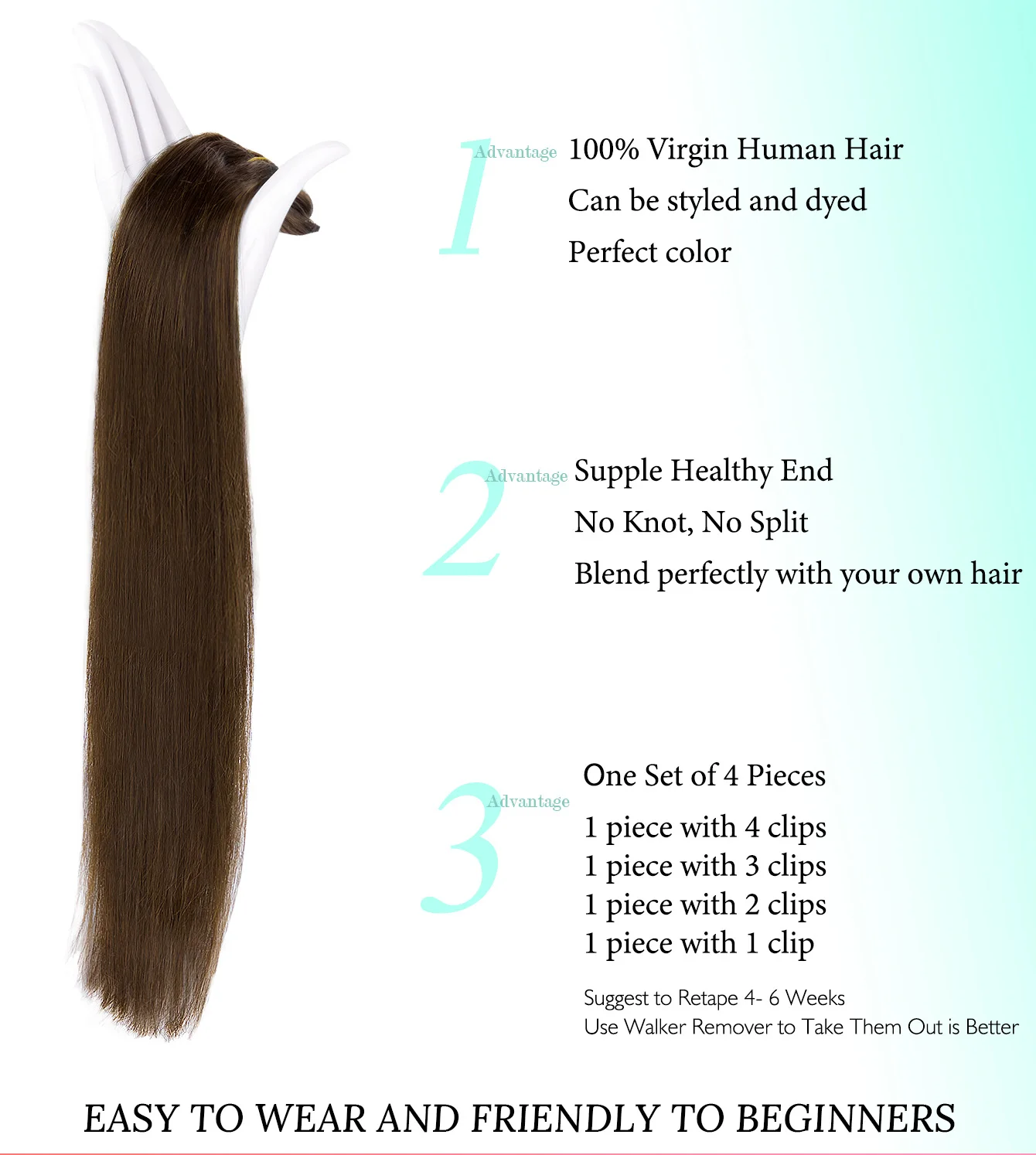 4 قطعة/المجموعة الشعر البشري 20 بوصة كليب في وصلات الشعر كامل رئيس الطبيعية تمديد شقراء مشبك شعر الإنسان Ins ريمي الشعر