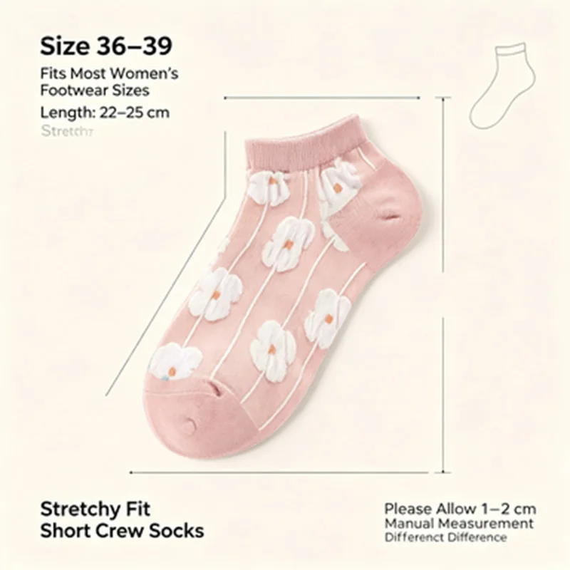 Women 5 Pairs Floral Mesh Ankle Socks Breathable Hollow Out Flower Print Thin Daily Casual Short Socks Ladies Lightweight Airy S