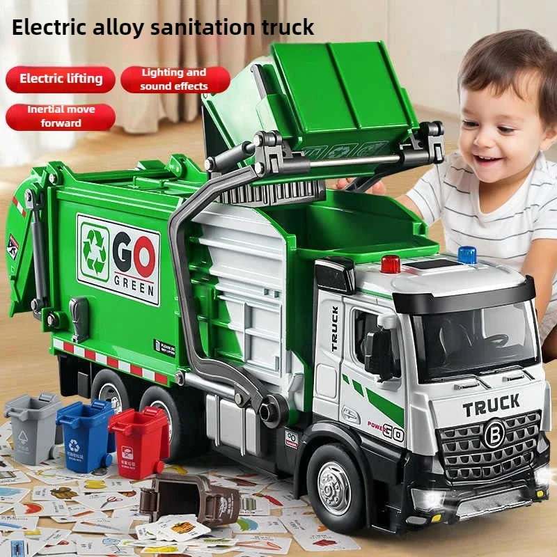 

Kawaii Toy Car Funny Gift-1:24 Alloy Garbage Truck Car Model,Simulation Sanitation Car Ornaments,Toys for Kids 2 To 4 Years Old