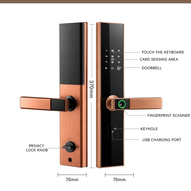Fingerprint Password Card Smart Lock Household Anti Theft Door Electronic Lock Red Bronze One Grip Open