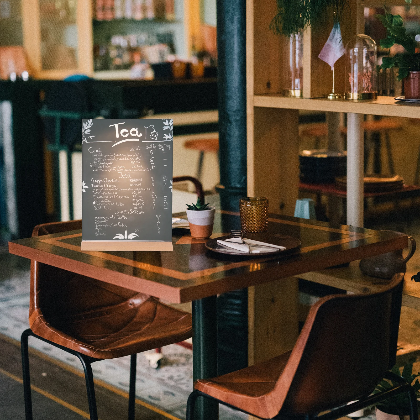 

Professional Transparent Menu Holder Acrylic Sign Stand With Wooden Base Suitable For Shops Restaurants Grocery Stores