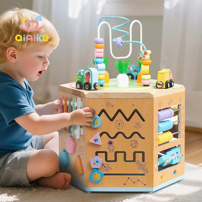 Multifunctional baby toy wooden bead maze treasure box baby early learning smart activity cube educational toy