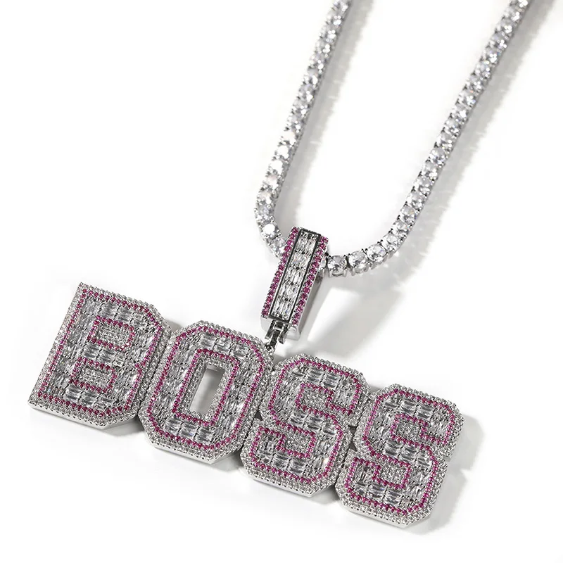 Edge Color Zircon Middle White Zircon Custom Letter Name Pendants Necklaces for Hip Hop Bling Iced Out Men Rapper Jewelry