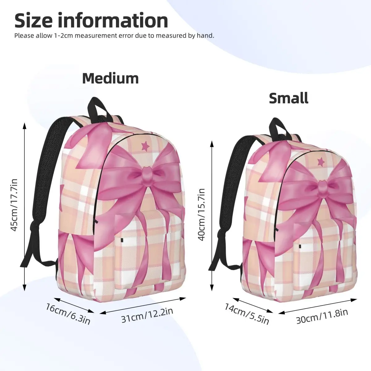 Pink Plaid, Bows And Stars Backpack Daypack Large Capacity Children BookBag School Bag Shoulder Bags for Men Women