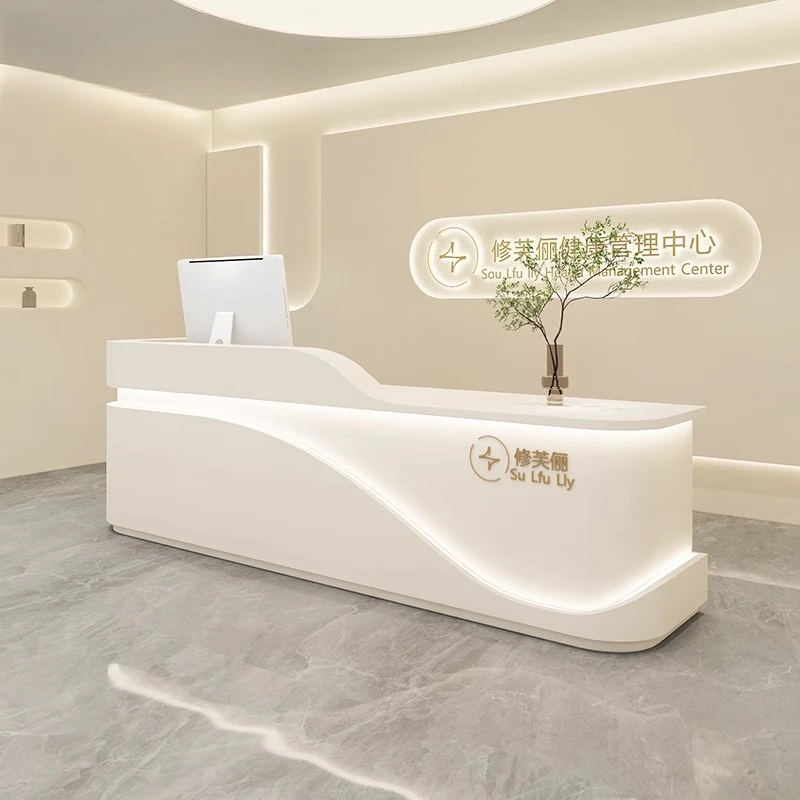 

Beauty Salon Reception Desks Welcome Stands Luxury Industrial Curved Adult Desks Commericial Elegant Escrivaninha Furniture