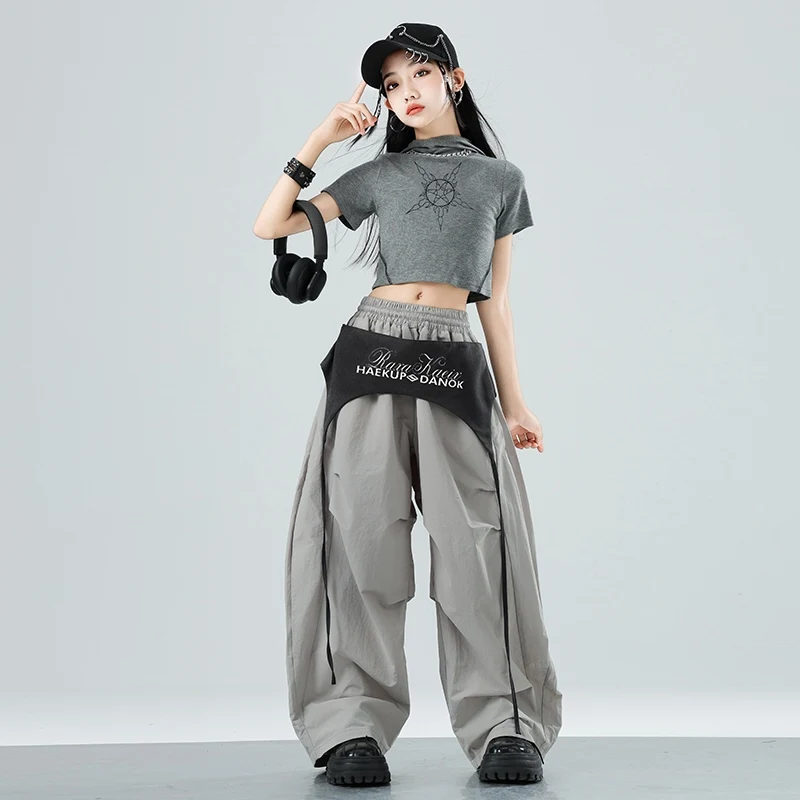 Vestiti della squadra delle ragazze Abiti da ballo jazz Costumi di danza hip-hop Manica corta Crop Top Pantaloni cargo Vestito Abbigliamento da ballo di strada DQL10727