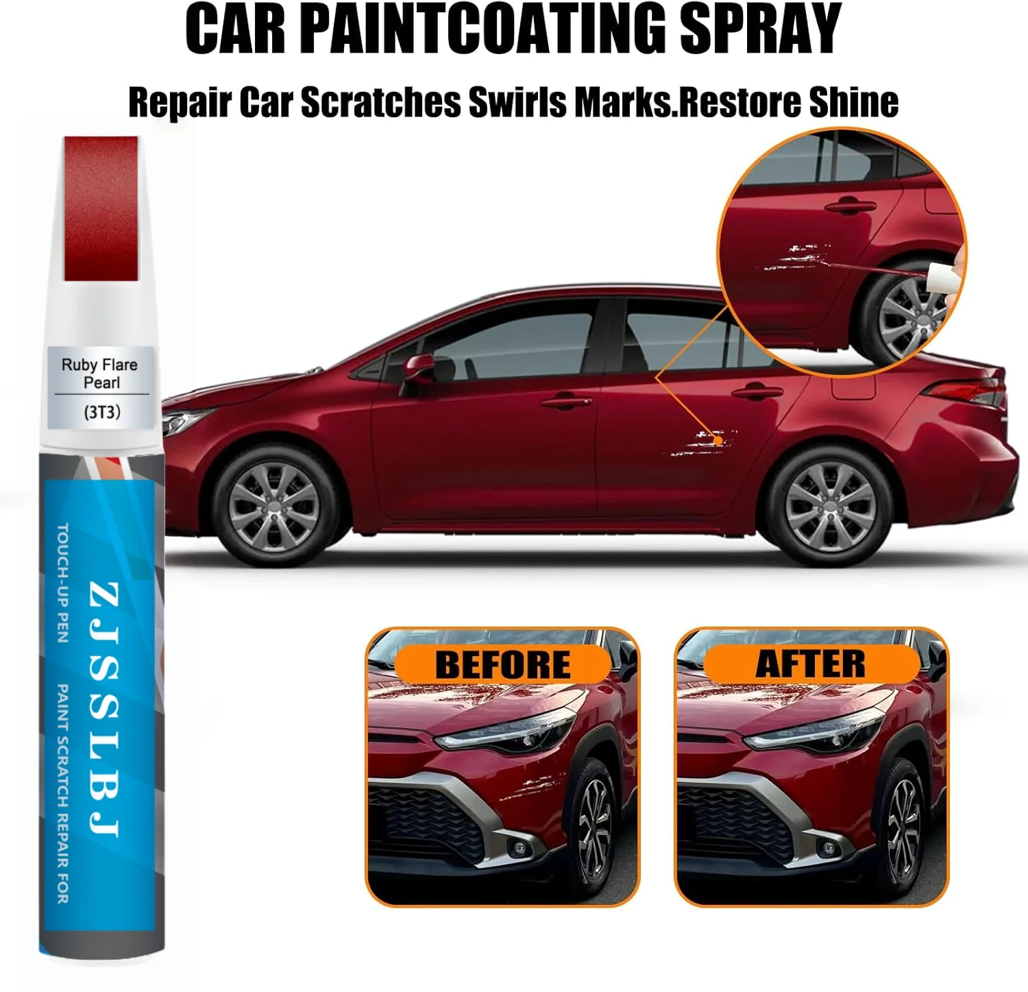 Car Touch Up Paint(Ruby Flare Pearl(3T3(Include 2YD))) for Toyota, Car Paint Scratch Repair Kit, Quick & Easy Solution to Repair