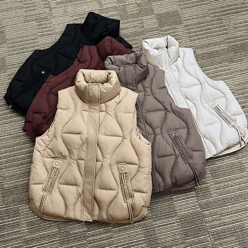 เสื้อกั๊กผ้าฝ้ายผู้หญิงลําลองหลวมแขนกุดอุ่นลงผ้าฝ้ายเสื้อกั๊ก 2025 ฤดูใบไม้ร่วงฤดูหนาวใหม่Stand Collarเสื้อกั๊กtop