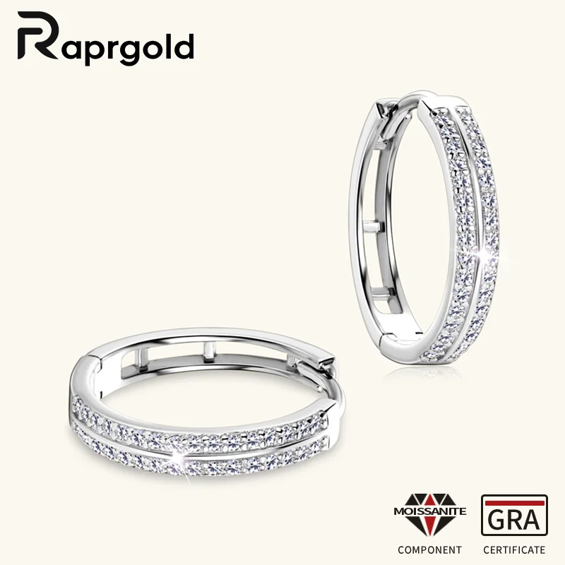 

RAPRGOLD GRA Certified Full Moissanite Big Hoop Earrings for Women S925 Sterling Silver Huggie Earring Jewelry Gifts Pendientes