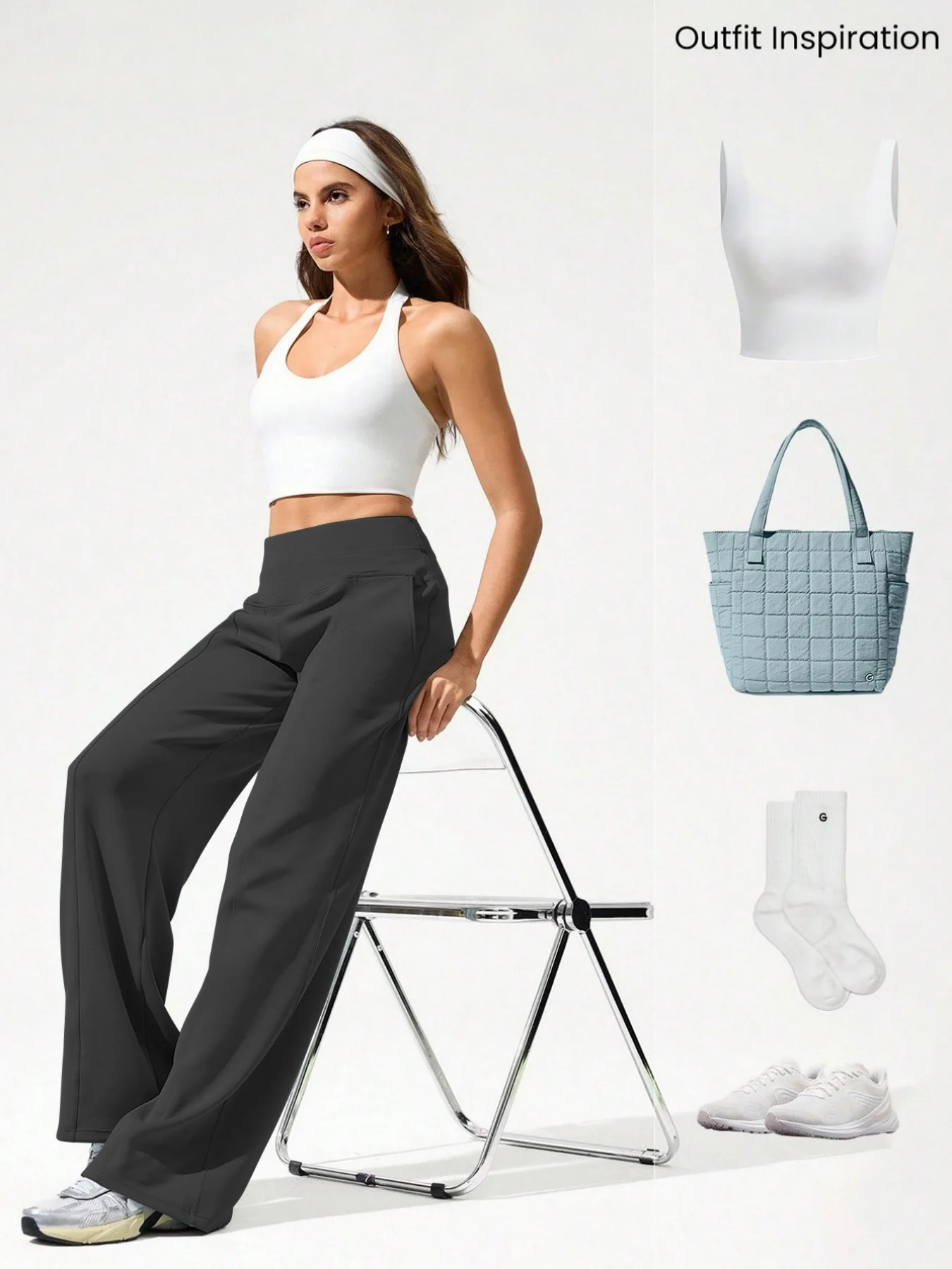 

Четырехсезонные брюки для йоги с высокой талией, 9-дюймовые свободные прямые широкие брюки для женщин, дышащие спортивные повседневные брюки