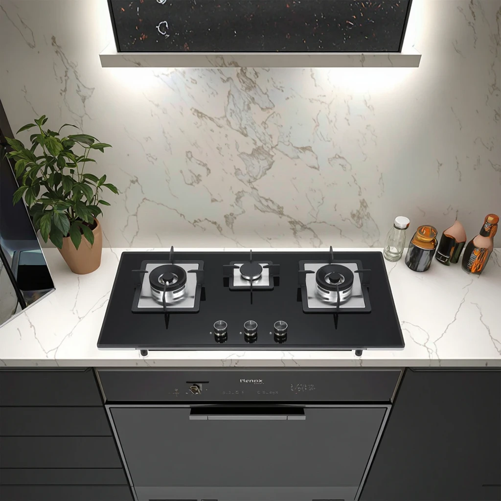 ALK Three-Burner Gas HobBuilt-In Table  Tempered Glass Gas Stove for Kitchen Household