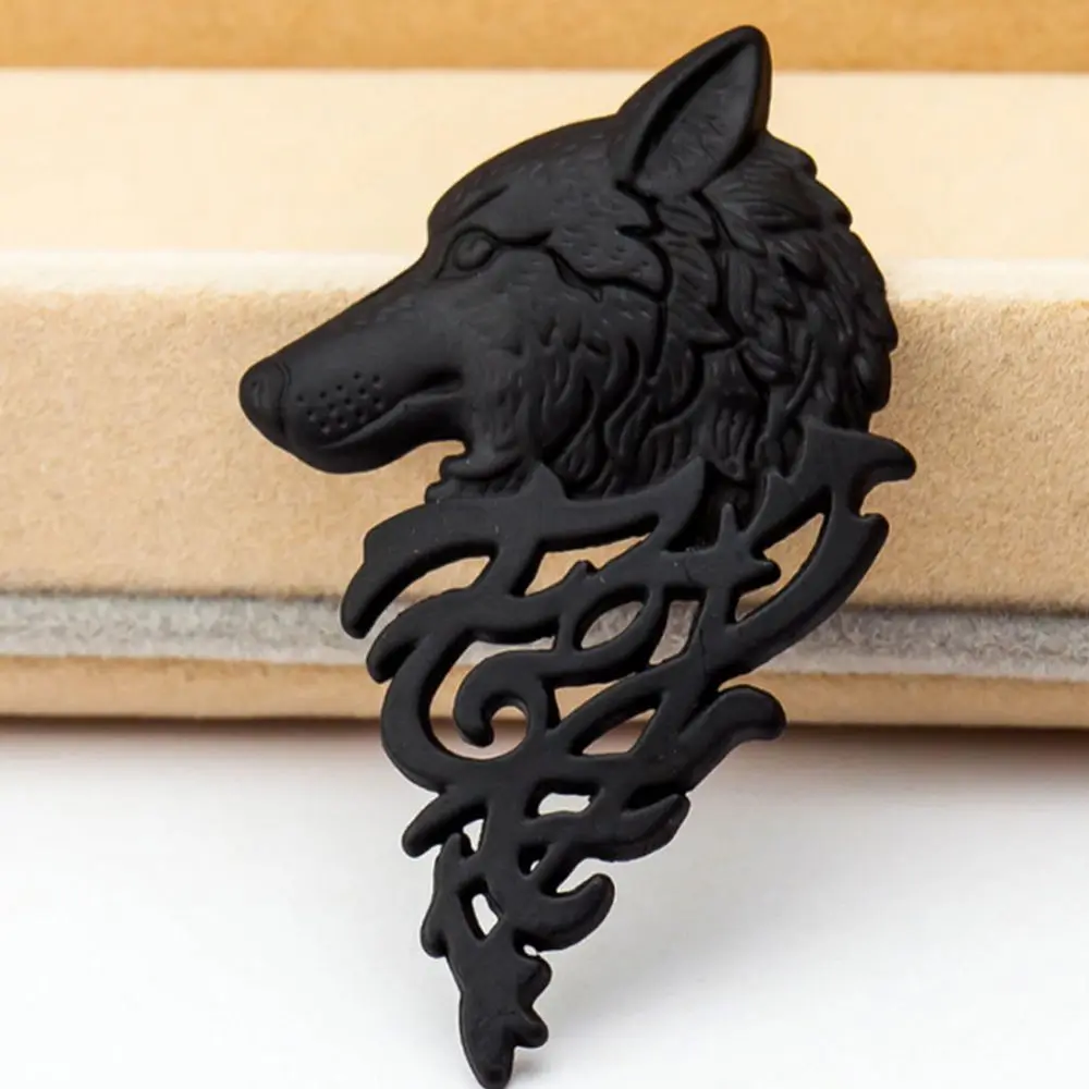 

Women Men Lovely Black Metal Shirt Accessory Viking Bronze Lapel Pin Badge Brooch Wolf Head