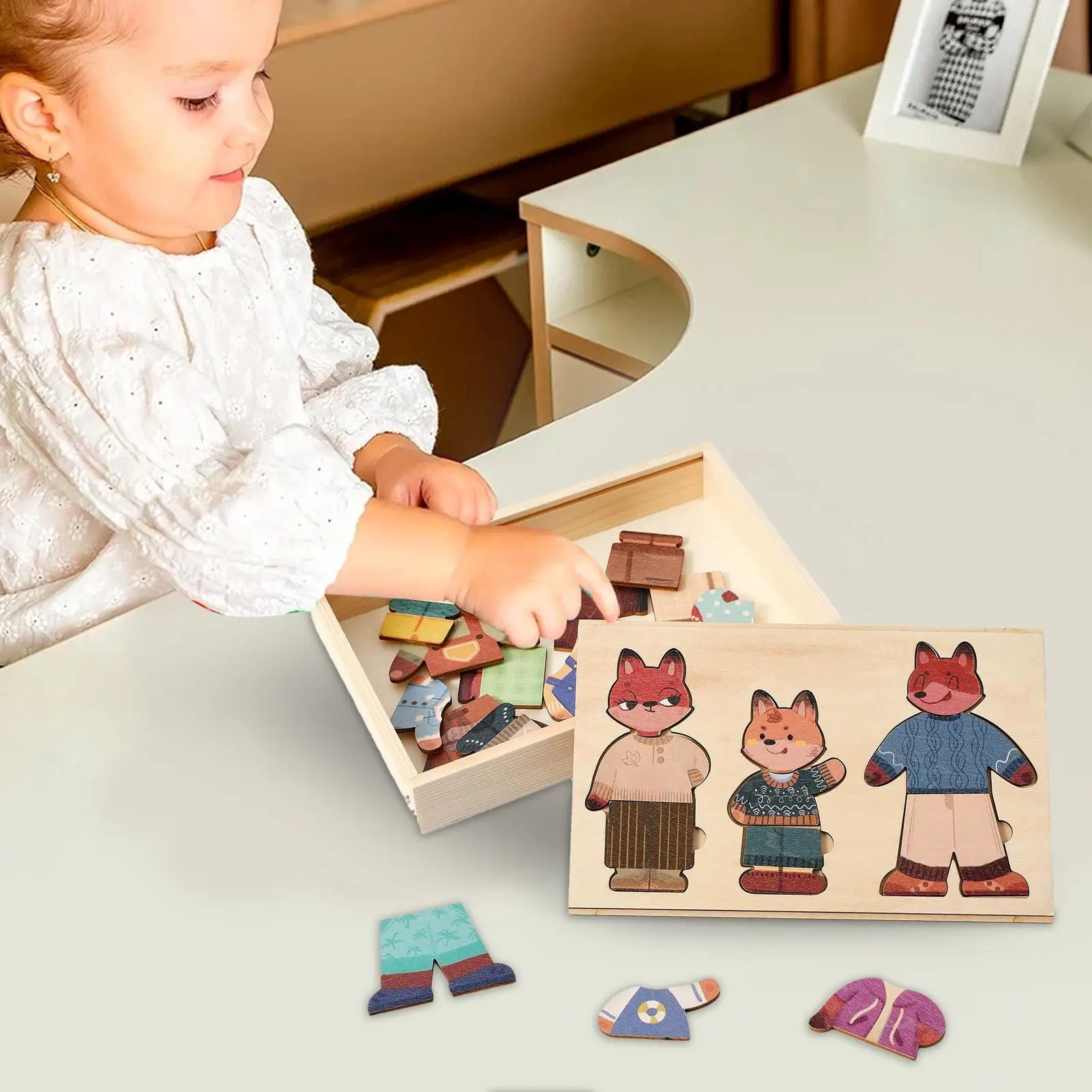 Jeux d'habillage d'animaux, planche en bois, poupées éducatives pour enfants, salle de classe, jeu de simulation préscolaire, cadeau d'anniversaire et de noël