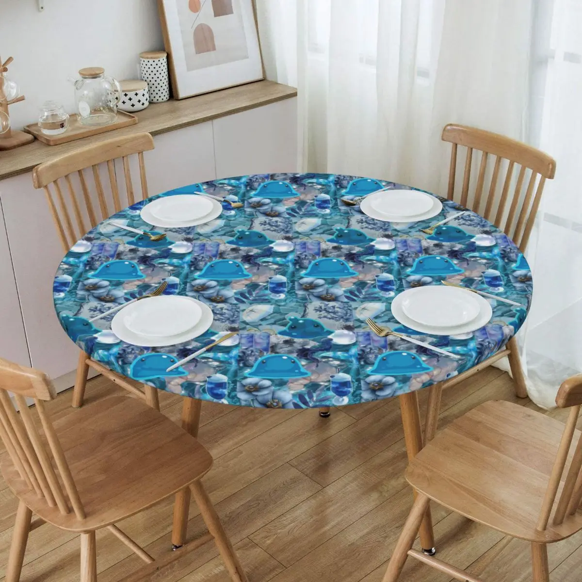 Slime Rancher Cartoon Game Anime Cute Waterproof Round Tablecloth Oilproof Table Cloth for Kitchen Events Dining Table Cover