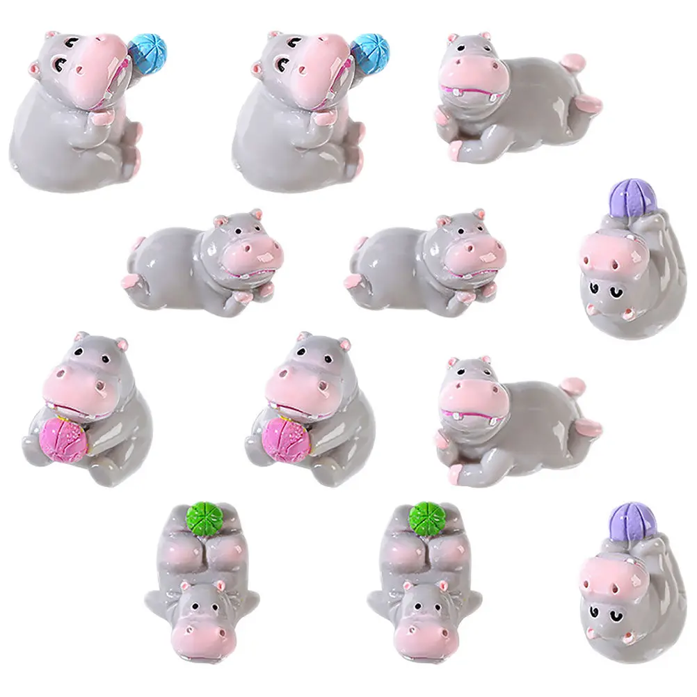 

12Pcs Cute Resin Hippo Miniature Animal Decorations Tiny Hippo Ornaments Desk Bedside Cake Toppers DIY Micro Landscape Home