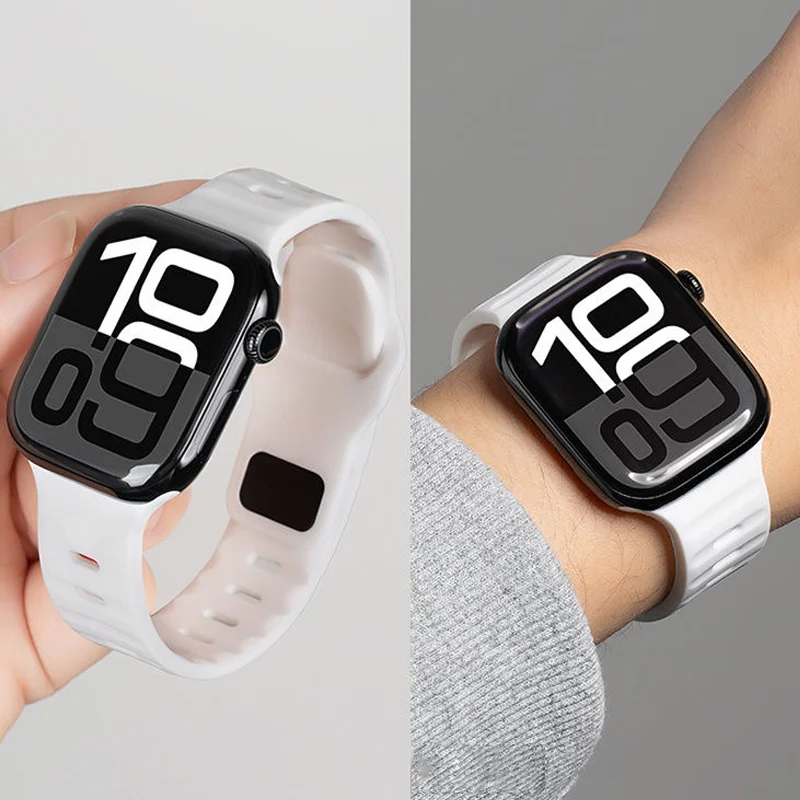 Sport Band For Apple Watch 10 Strap 45mm 40mm 44mm 38-42mm 46mm 41mm Ultra 2 49mm Silicone Bracelet iWatch Series 9 8 7 6 SE 5