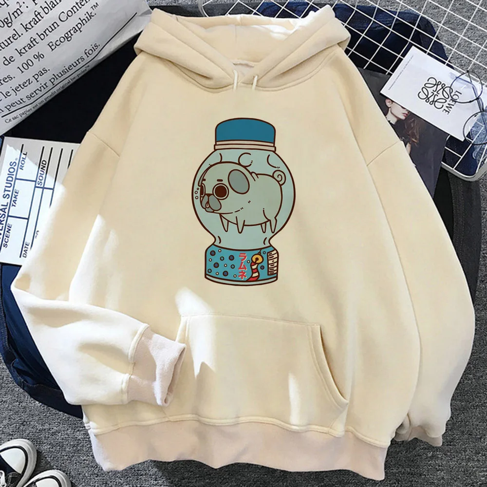 Pug hoodie Japanese pattern manga anime sweater girl tracksuits patterned Y2K