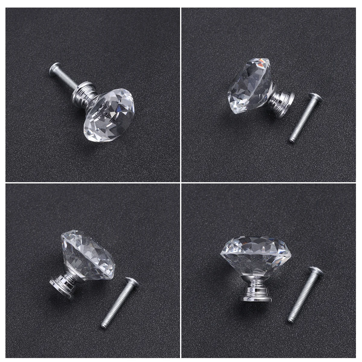 

10pcs Crystal Knobs Diamond Acrylic Drawer Handles Shiny Chrome Cabinet Pull Knob For Kitchen Wardrobe Cupboard Furniture Decor