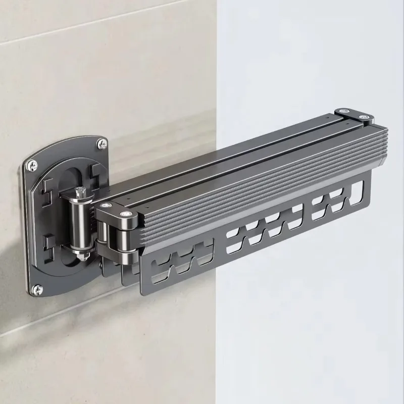 Space saving, outdoor foldable metal wall-mounted drying rack, aluminum-plastic fabric fabric with guide rail drying rack