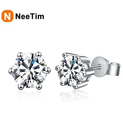Neequer-2 Boucles d'oreilles Moissanite en argent regardé 0.1 pour femme, argent regardé 925, clous d'oreille, diamant étincelant de Rotterdam, bijoux fins de mariage, document D, 2 carats