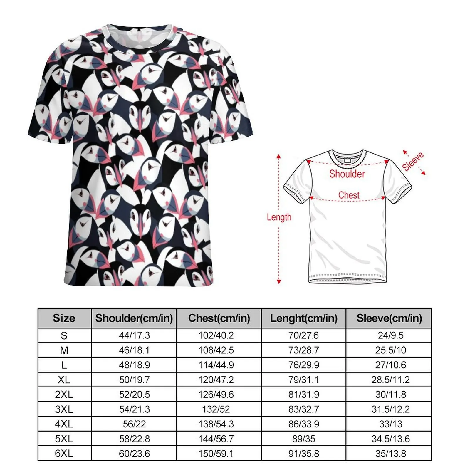 Arctic Animal T-Shirt Funny Puffins Print Hippie T Shirts Man Streetwear Tshirt Original Short Sleeve Graphic Top Tees Plus Size
