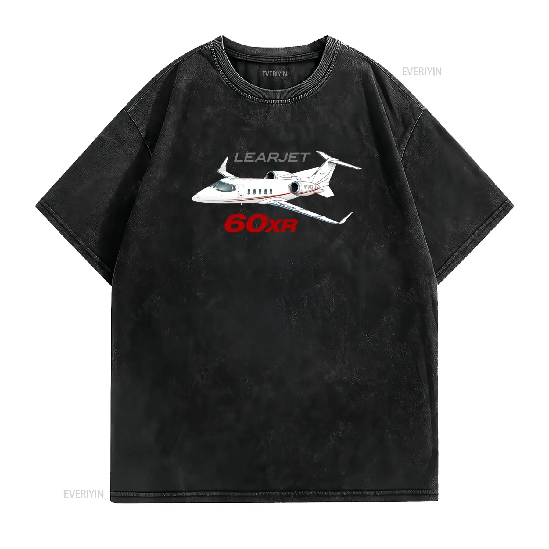 Cool Casual Learjet 60XR Private Jet Cartoon Print Aviation Enthusiast T Shirt vintage Washed Top For Everyday Wear homme