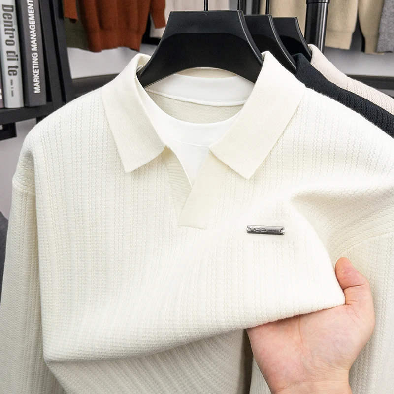 

Mens Knit Polo Shirt Long Sleeve Lapel Collar Soft Breathable Anti Pilling Fashion Business Classic Versatile Spring Autumn Mens