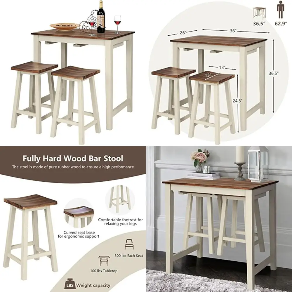 counter height dining set with 3 pieces including pub table and 2 saddle barstools for kitchen and bar area